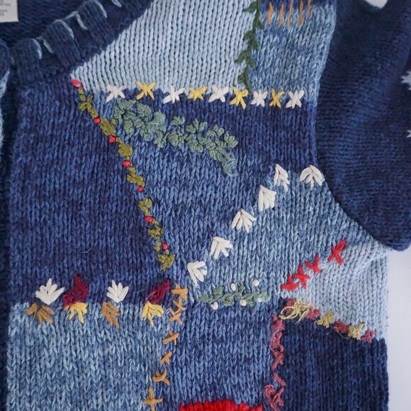 Vintage Casual Corner Blue Teddy Bear Holiday Cardigan Festive Grandmacore L - Picture 9 of 10